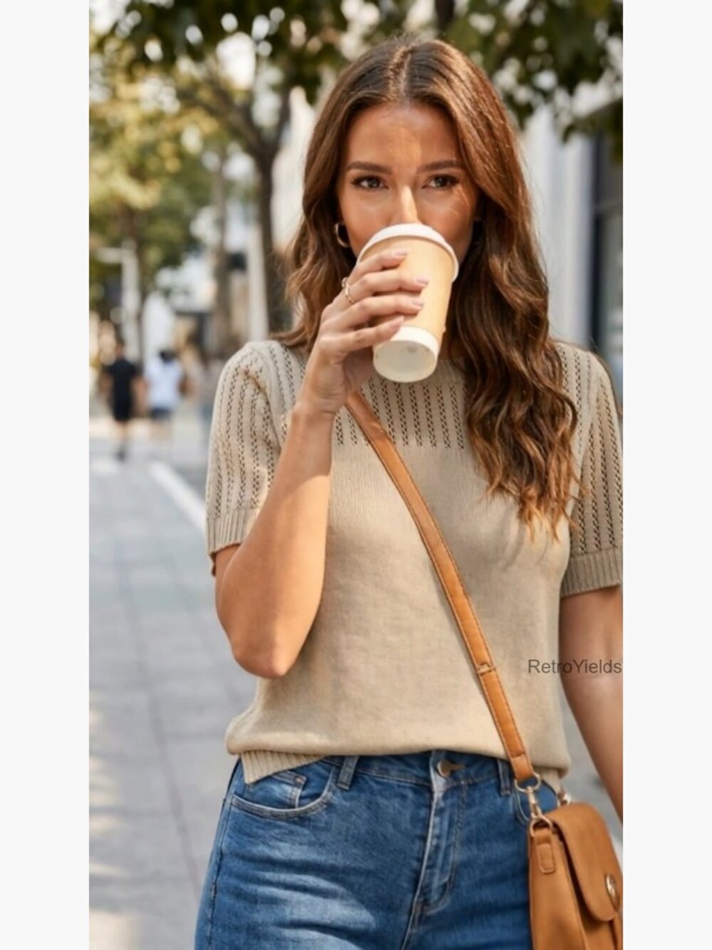 Crewneck Short Sleeve Loose Knit Blouse Tunic - Picture 7 of 7